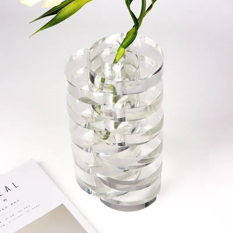 Luxury Clear Crystal Glass Vase for Dried Flowers Modern Home Decor Ornament for Living Room Hotel Lobby Office Centerpiece