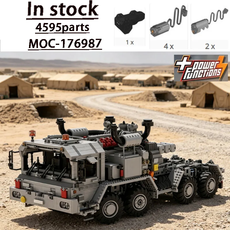 Hot-selling MOC-176987 Military Desert Large Crane Trailer Model with 4595 Parts, Birthday and Christmas Building Block Toy Gift