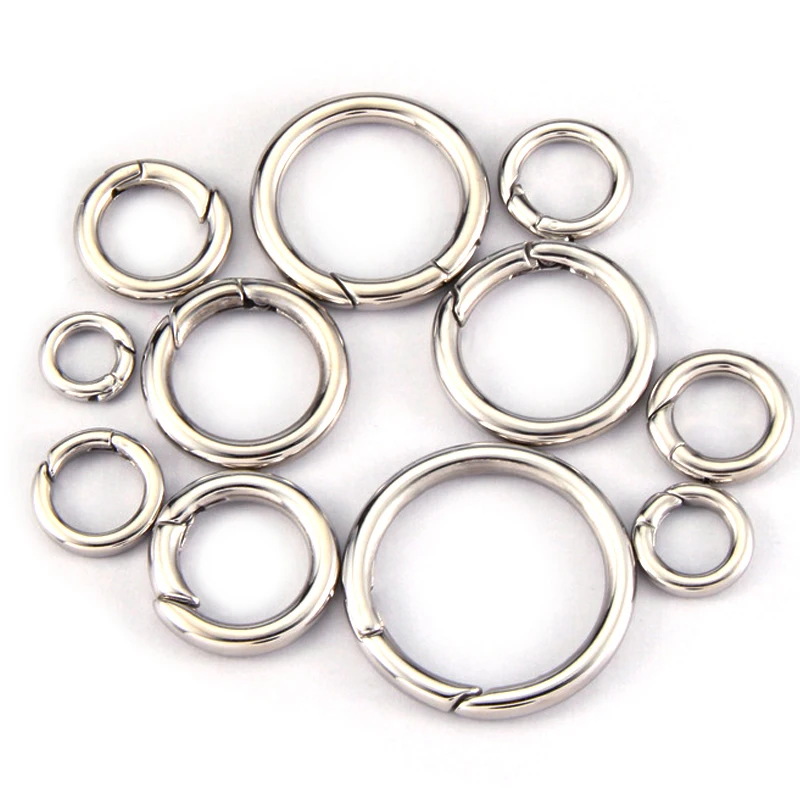 12-35mm Stainless Steel Spring Clasps Keyring Hooks for Keychain Key Holder Openable Round Key Ring Carabiner Jewelry Making DIY