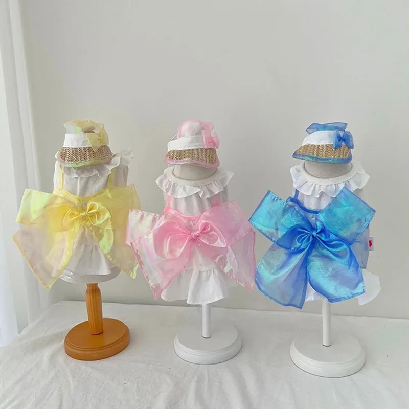 

Puppy Summer Colorful Dress Summer Princess Style Dog Clothes Teddy Streamer Big Bow Dress Bichon Frise Sweet Pullover Dress