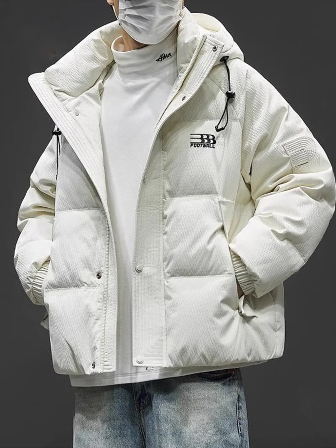 

American Sle Men's Loose Fit down Jaet Hooded White Du Feather Outdoor Winter Warmth Cold Resistant Faionable Coat