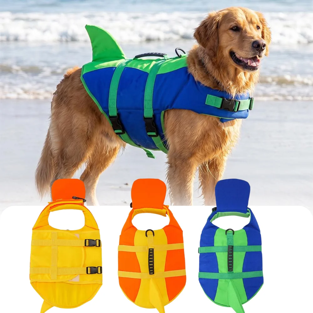 Shark Shape Dog Life Vest Breathable Waterproof Dog Swimming Vest Towable Tear Resistant Puppy Safety Vest Pool Play