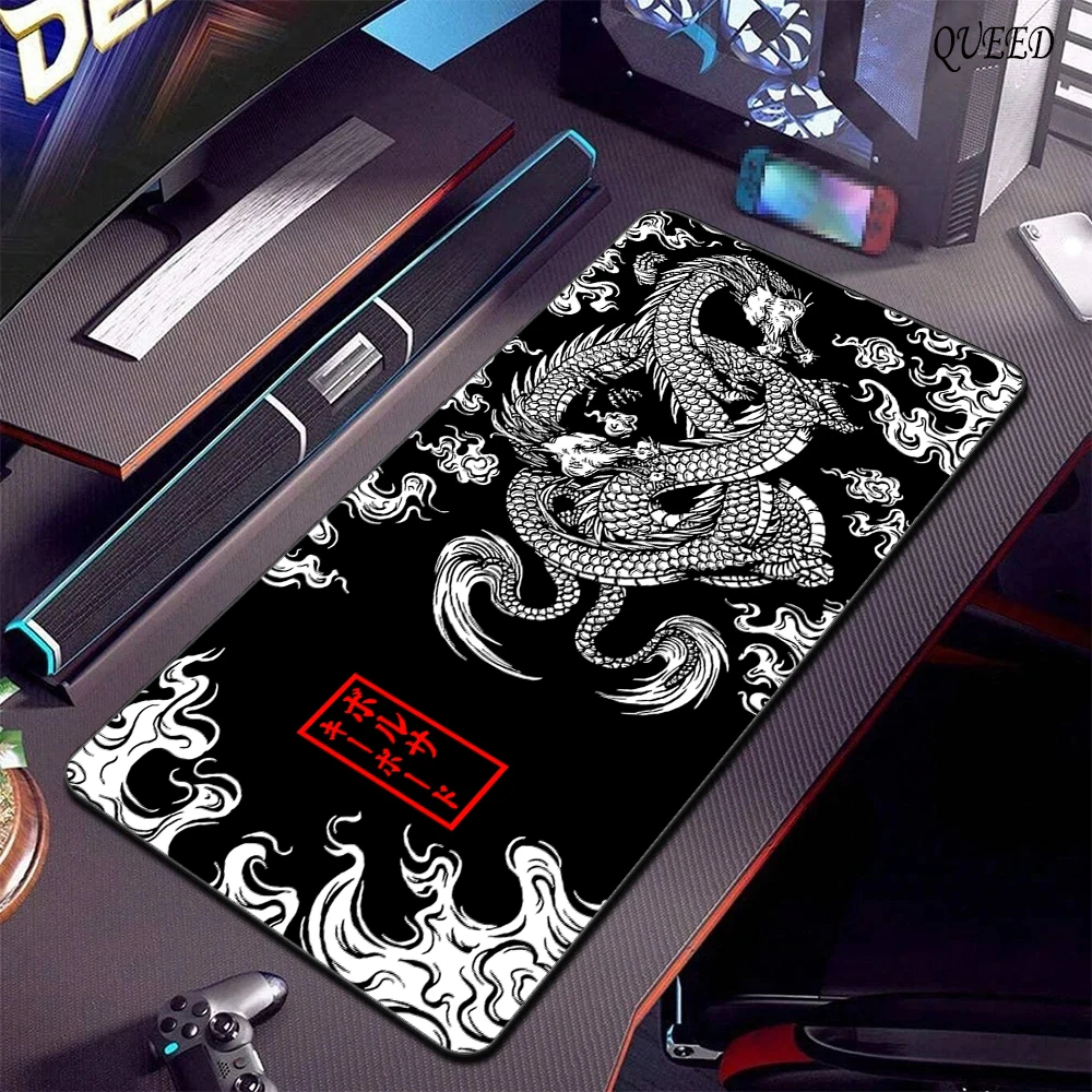 Gaming Mousepad Japanese Dragon Large Mouse Mat Big Rubber Base Mouse Pad Art Deskpad Eyboard Mats Xxl Black Mousepad 900x400mm