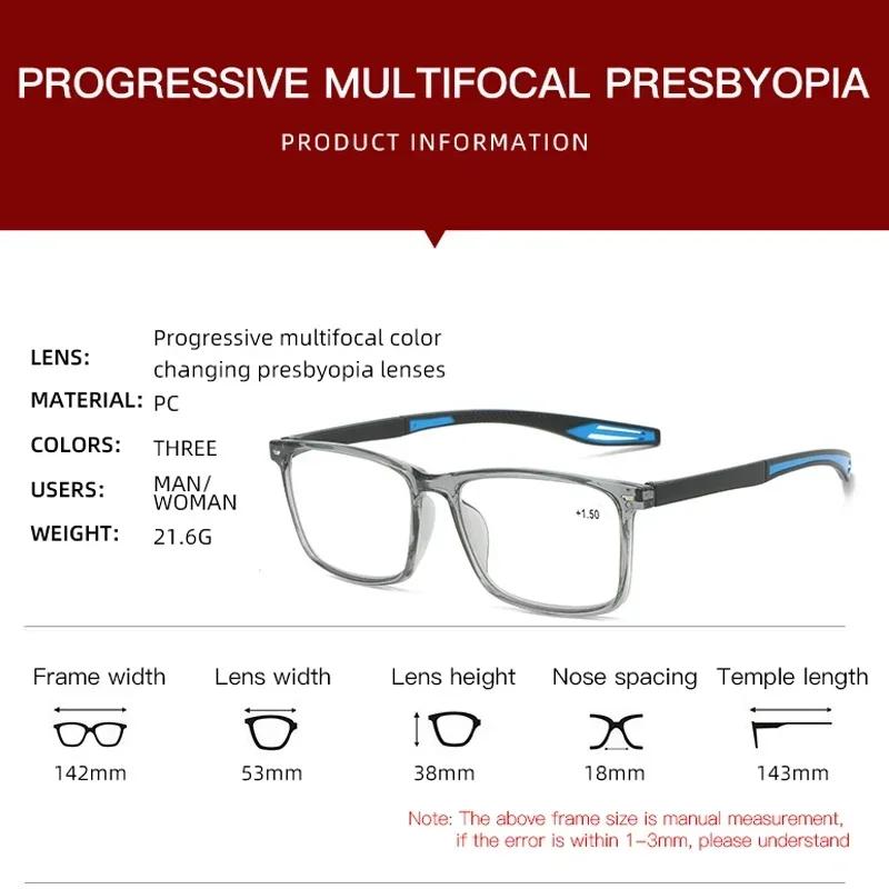 New Progressive Multifocal Presbyopia Eyewear Fashion Color Changing Reading Glasses Women Men UV400 Near Far Sight Eyeglasses