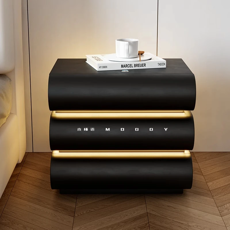 

Cream wind bedside table 360 ° rotating bedside table whole house smart atmosphere leather storage cabinet modern