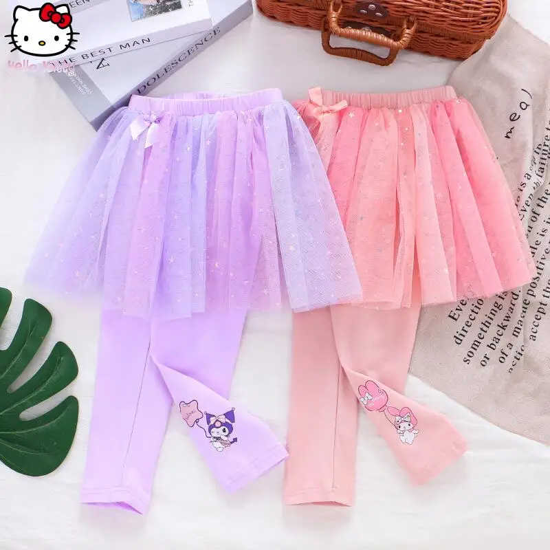 

Одежда для девочек с рисунком мелодии, осенняя новинка Sanrio, корейская детская юбка из пряжи Kuromi, брюки, милые универсальные леггинсы принцессы в стиле аниме