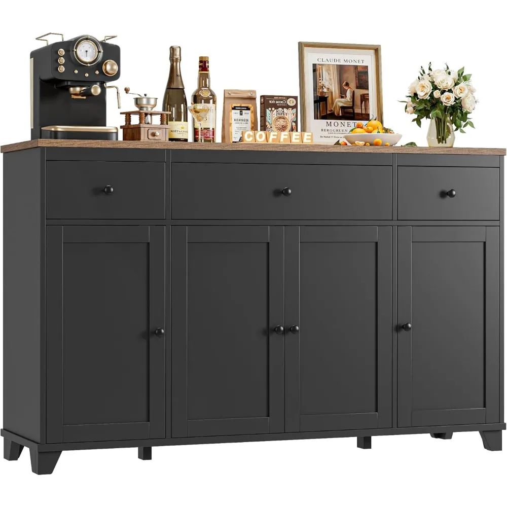 

55 inch large kitchen buffet cabinet with storage drawers, farmhouse side cabinet with doors and shelves