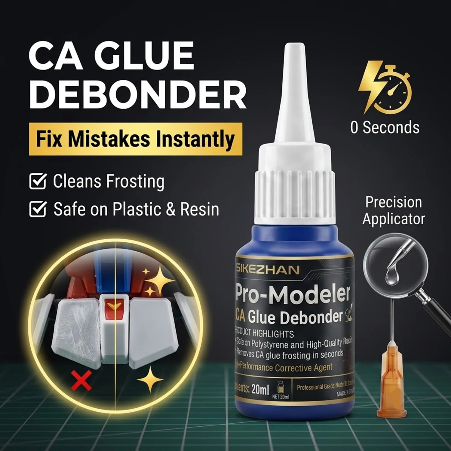 Premium CA Glue Debonder for Miniatures, Models, Gundam & Resin. Fast Acting Adhesive Remover with Precision Tip for Hobby Craft