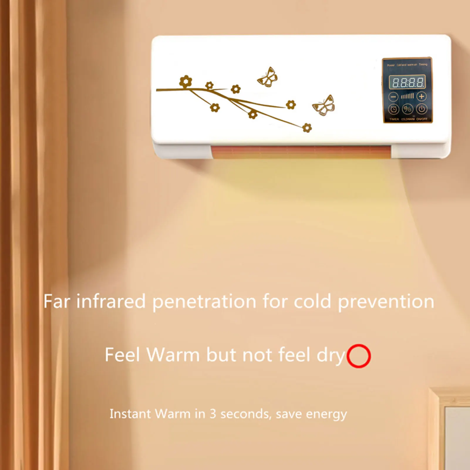 Wall-Mounted Air Conditioner Heater 110V US Plug AC Heater Portable Home Air Conditioner Wall-Mounted Heater with Timer