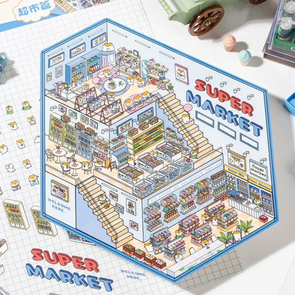 حجم كبير 3D المشهد ملصق ورقة الغابات قرية ركن بارك DIY المشهد ملصق القهوة مخبز مقاوم للماء #2