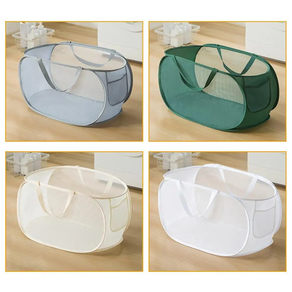 

Folding Laundry Basket Organizer for Dirty Clothes Bathroom Clothes Mesh Storage Bag Household Wall Hanging Basket Frame Bu Q4D2