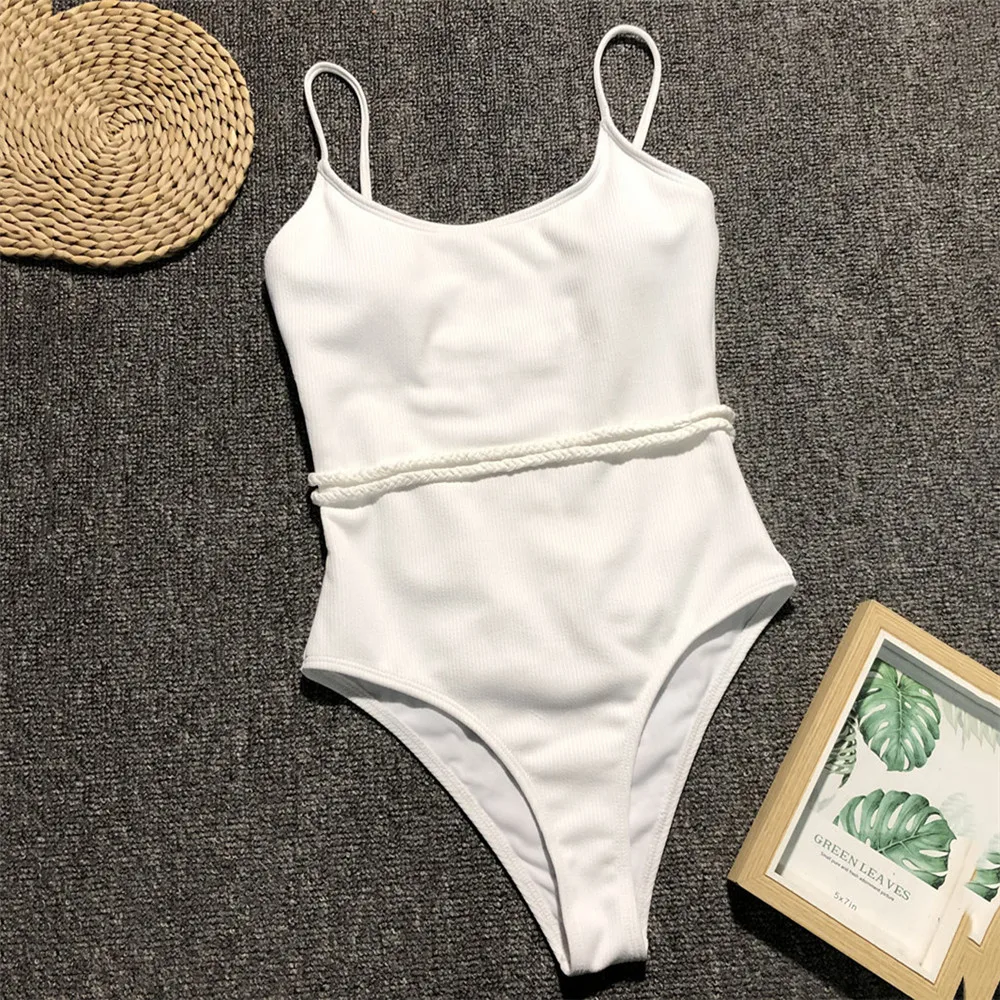 Holiday Ladies Light Blue Ribbed Swimwear Sexy Swimsuit Women One-Piece Suits Braided String Bathing Suit Black Monokini 2026