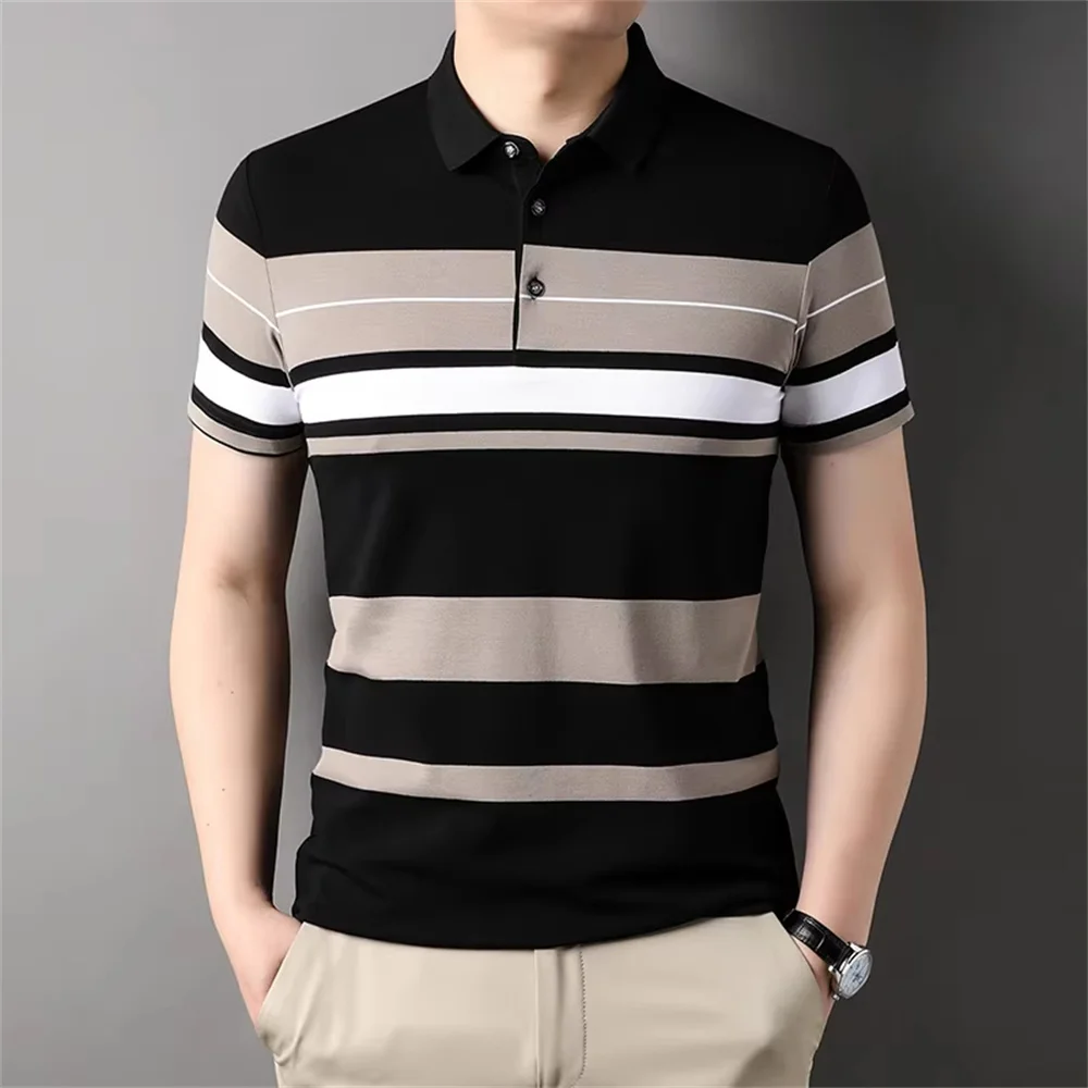Men\'s Polo Shirt Business Casual Summer Short Sleeves Tops Pattern Print Button T Shirt Loose Clothes Fashion Polo T Shirt