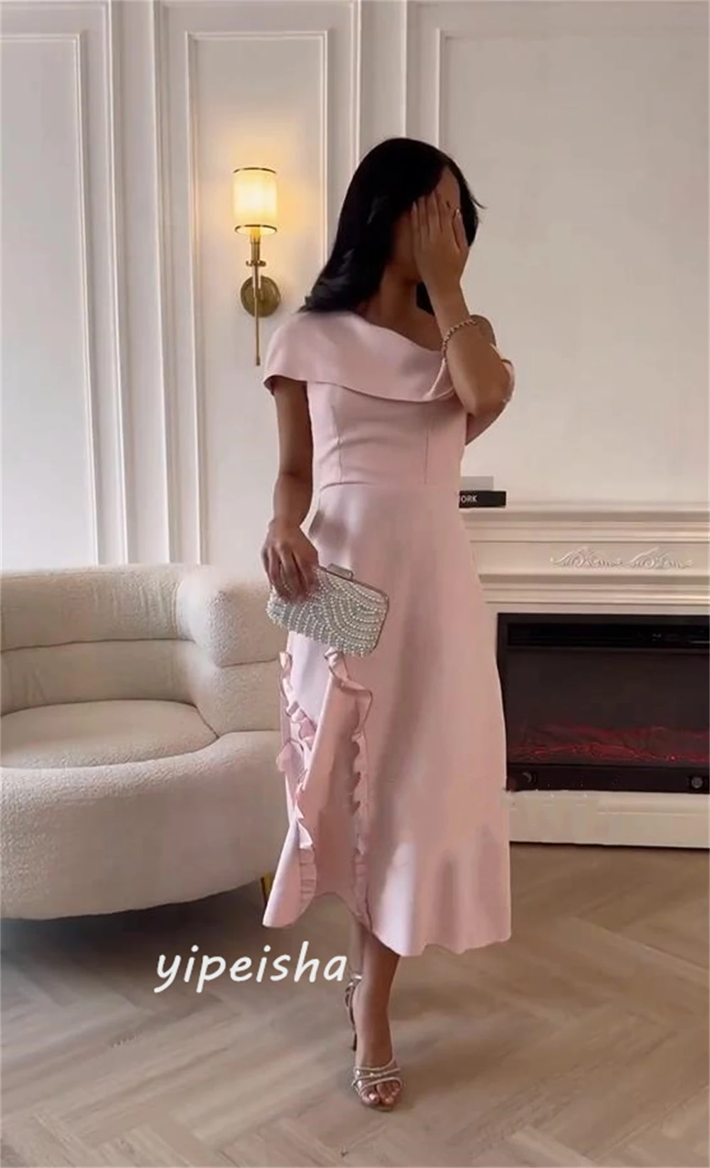 Vestido de graduación de Arabia Saudita con volantes de satén, vestido de una línea para el Día de San Valentín, a medida, para ocasiones, largo hasta el té