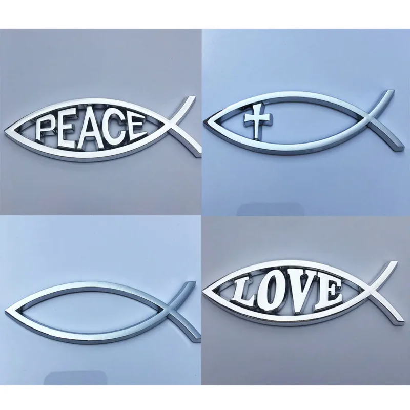 Autocollant de voiture ABS, emblème PEACE FAITH, autocollant 3D, accessoires automobiles, 1 pièce, 14x4.5cm, poisson JESUS, chrome argenté, artisanat chrétien