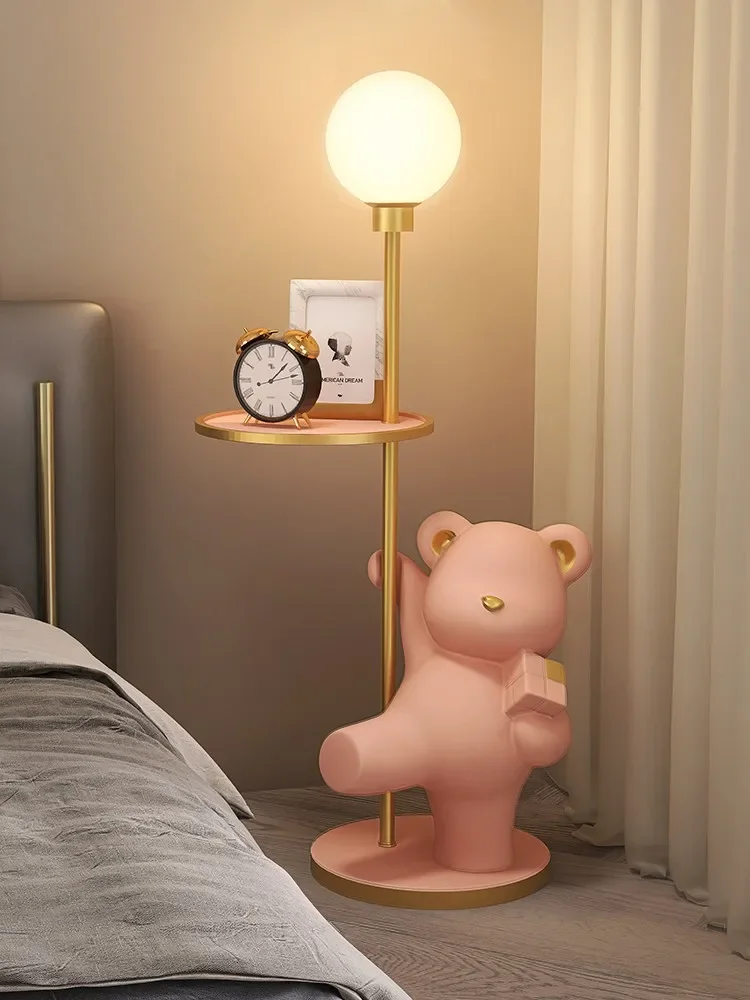 Nordic luxury living room large bear floor lamp storage rack bedroom bedside table lamp integrated vertical table lamp