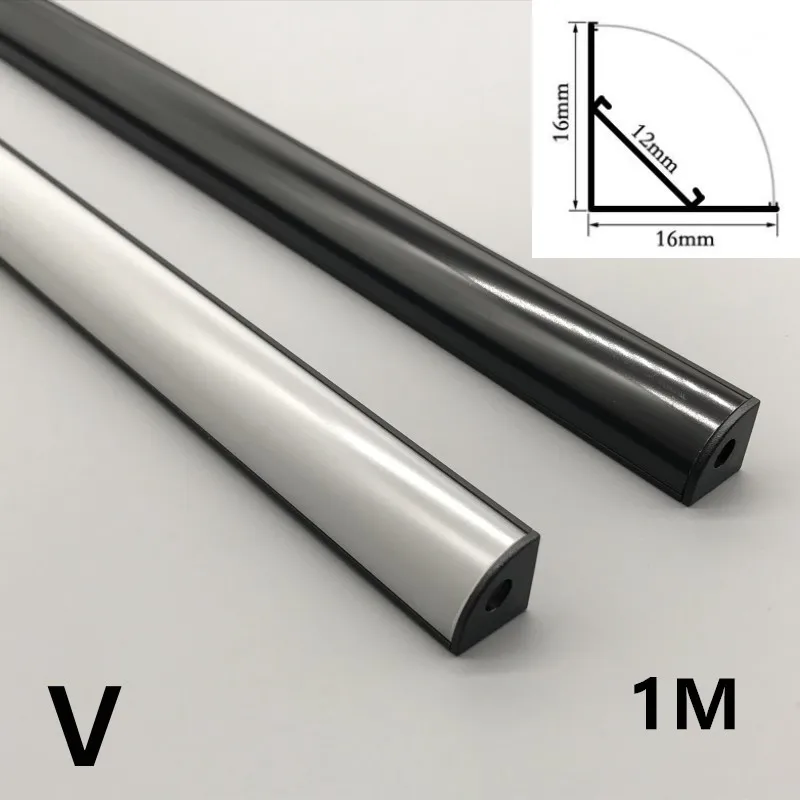 10-50pcs/lot 1M U/V Black Shape Corner Aluminium Profile LED Channel Holder for LED Bar Strip Light Bar Under Cabinet Lamp Kitch