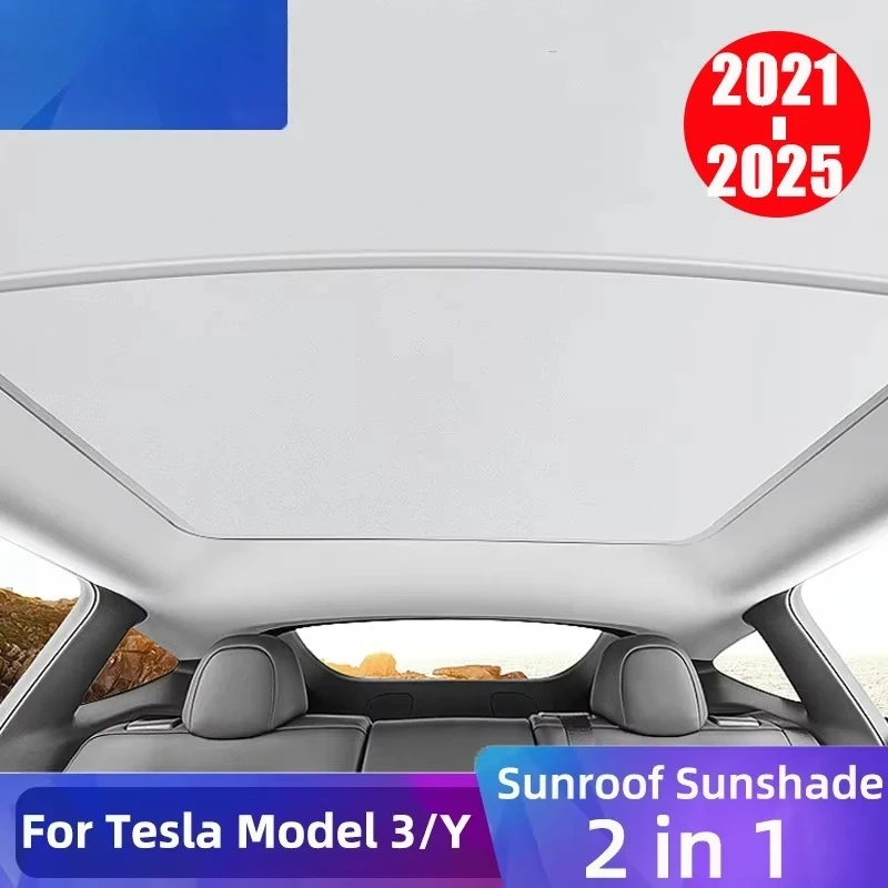 For Tesla Model 3 Y 2021-2025 New Upgrade Ice Cloth Buckle Sun Shades Glass Roof Sunshade Thermal insulation accessories