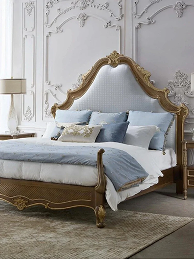 French light luxury retro do old hand-carved solid wood double bed romantic dream princess bed villa wedding bed