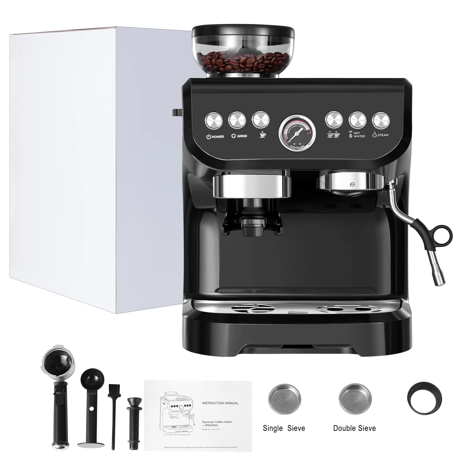 Fully Automatic 19 BAR Professional Espresso Coffee Machine Milk Frother Multi-Function Home Use Device Condition Grinder