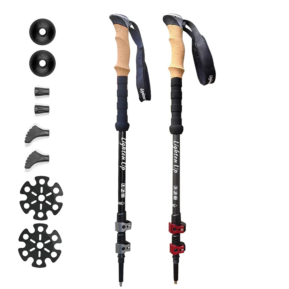 2Pcs Trekking Poles Ultra-light Telescopic Folding Poles Mountaineering Staffs Aluminum/Carbon Cork Auxiliary Walking Sticks