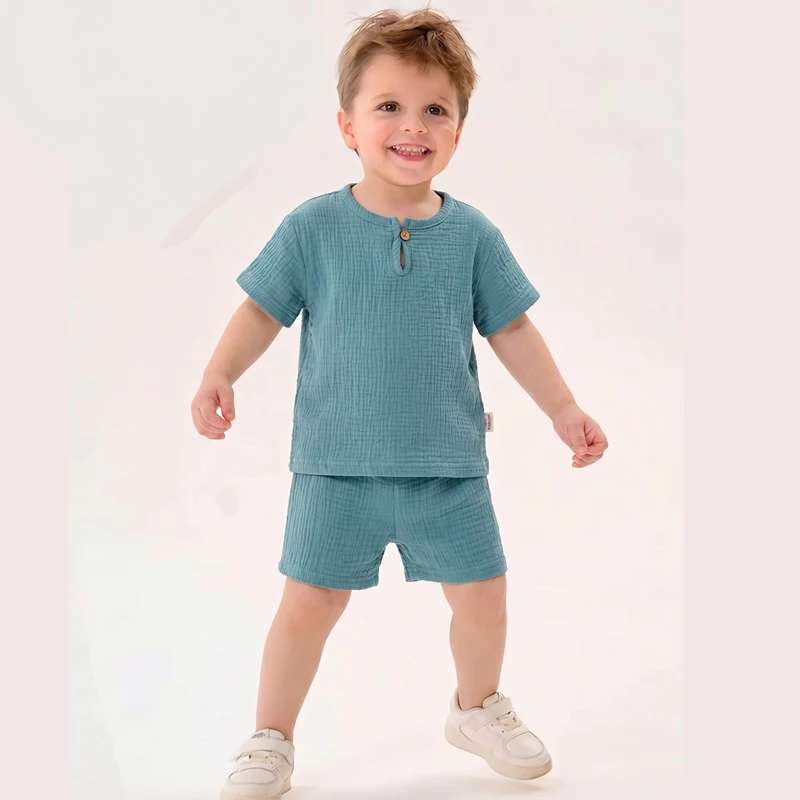 Kinder-Sets aus Baumwolle und Leinen, Mutter-Kind-Kleidung, Jungen- und Mädchen-T-Shirt, Shorts, 2-teilig, Sommer, Kurzarm, Babykleidung, Kleinkind