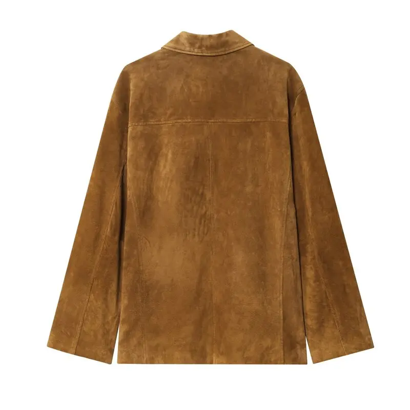 レディースルーズロングスリーブフェイクレザージャケット秋の新作万能アウター暖かファッションスタイルボタン留め