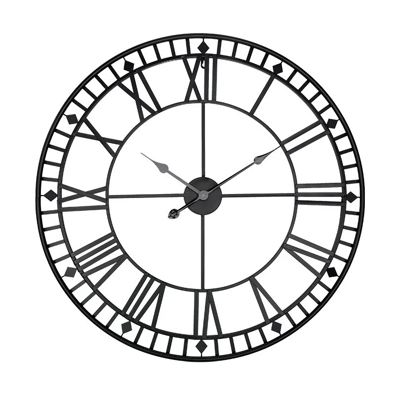 

European-style metal round wall clock, creative wrought iron clock