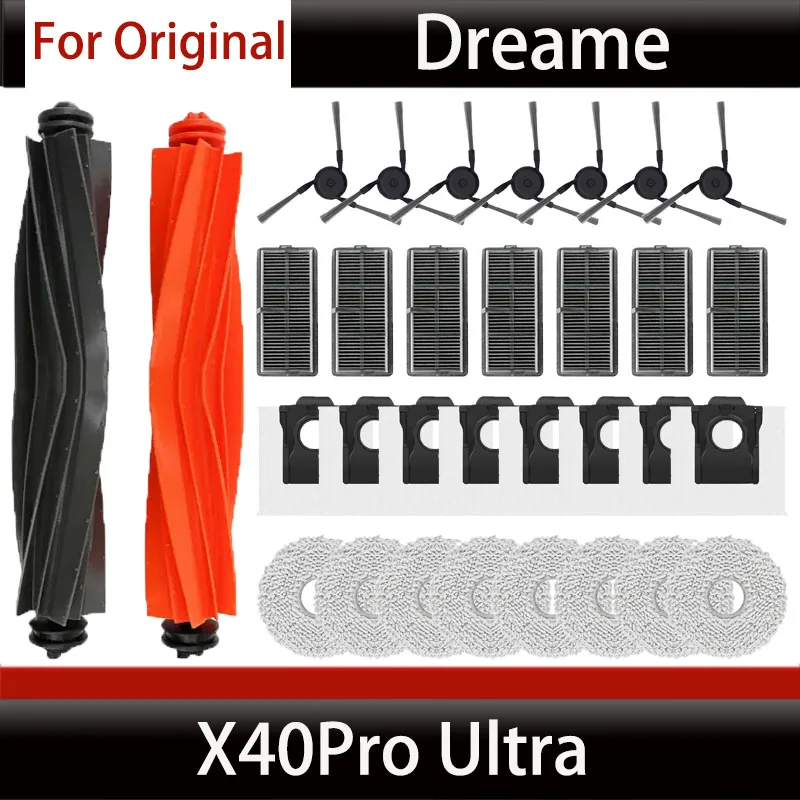 Replacement Parts for Dreame X40 Pro Ultra, Main Brush, Side Brushes, Filter, Dust Bag, Mop Cloth