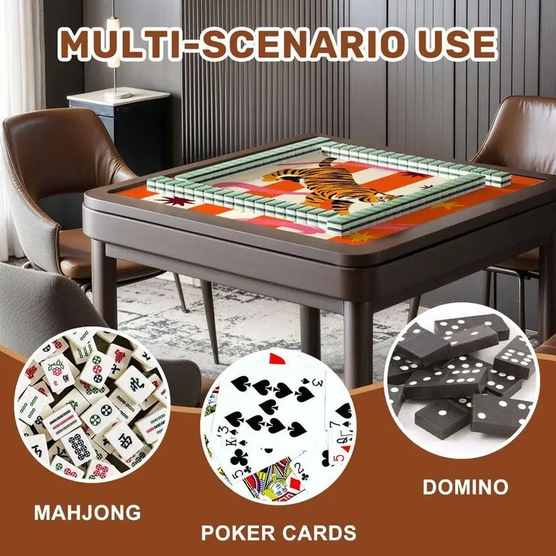 VIKAMA Cartoon Striped Tiger Mahjong Mat Non Slip Washable Soft Square Pad Noise Reduction Indoor Party