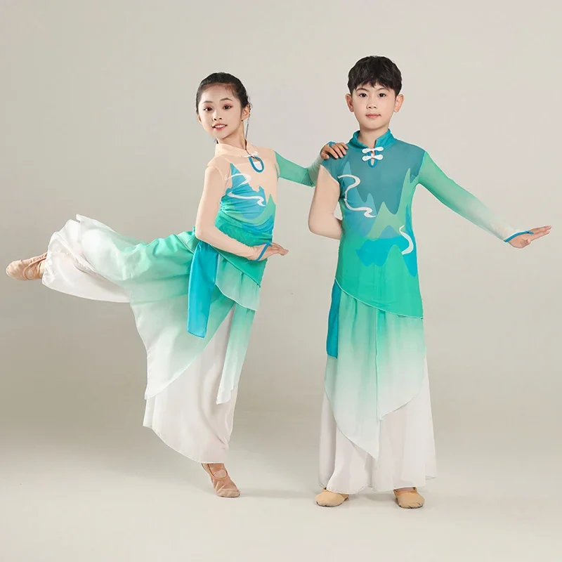 

Classical Dance Performance Costume Boys Girls with Graceful Dance Body Elegant Gauze Clothing Chinese Style Performance Costume