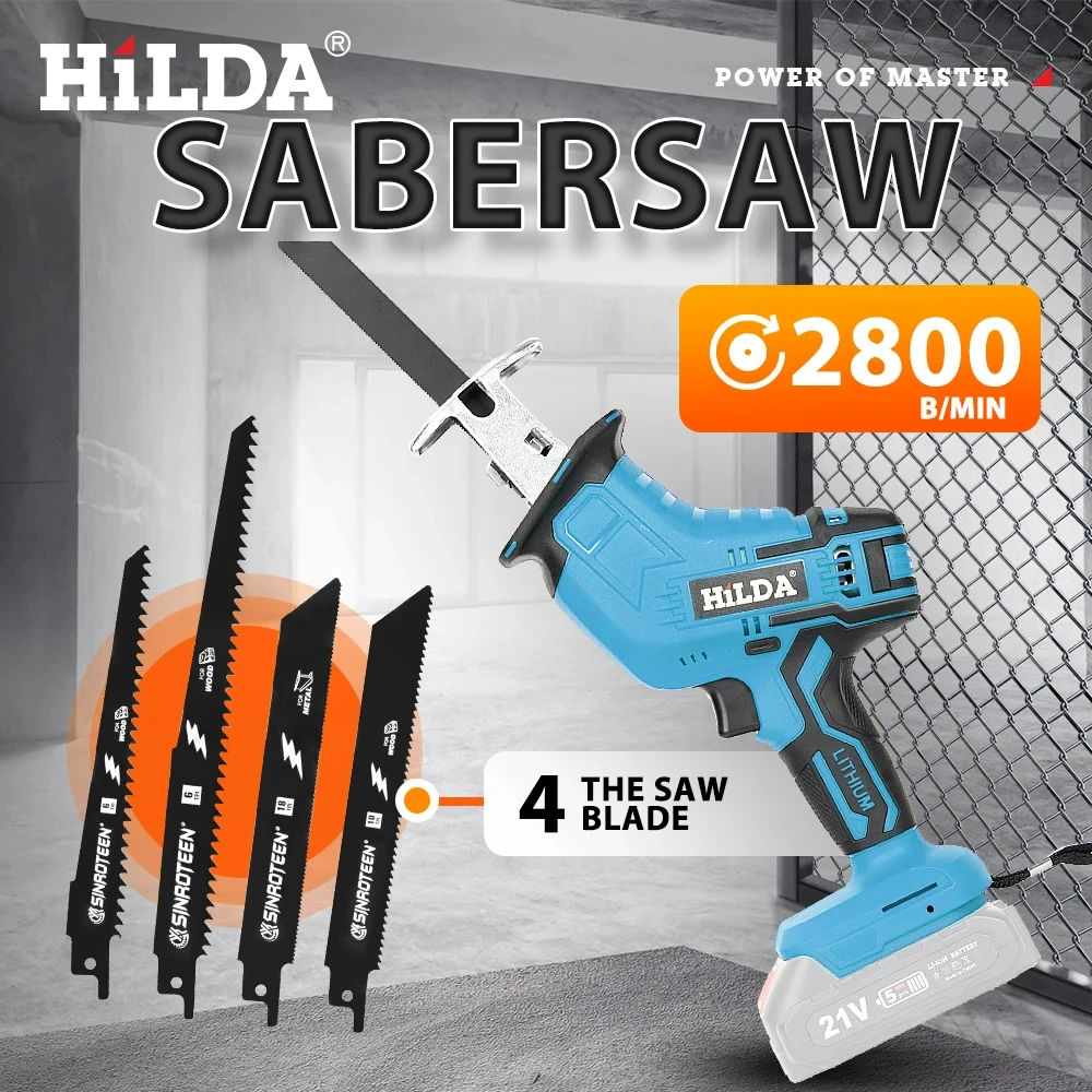 HILDA Cordless Electric Reciprocating Saw Wireless Chainsaw Cut Saw Wood Cutting Tools With Sawblade For Makita 18V Battery ﻿