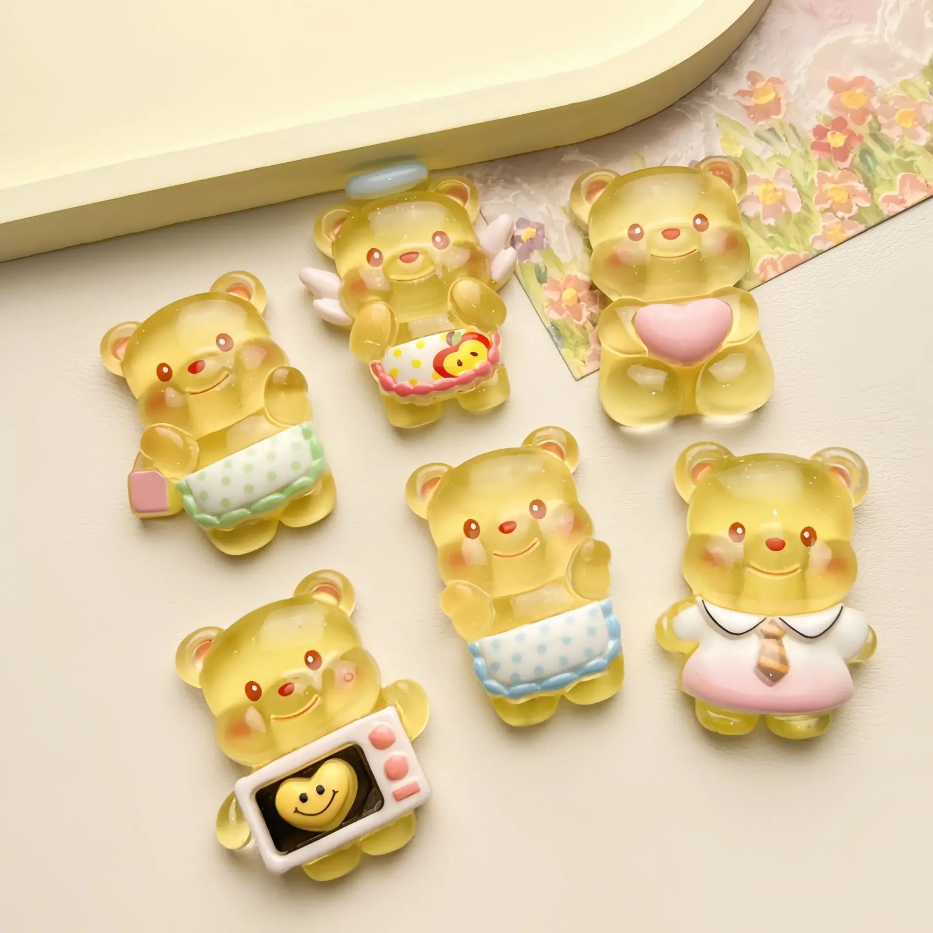 2pcs big Large luminous butter bear resin flatback cabochons diy crafts materials jewelry making charms