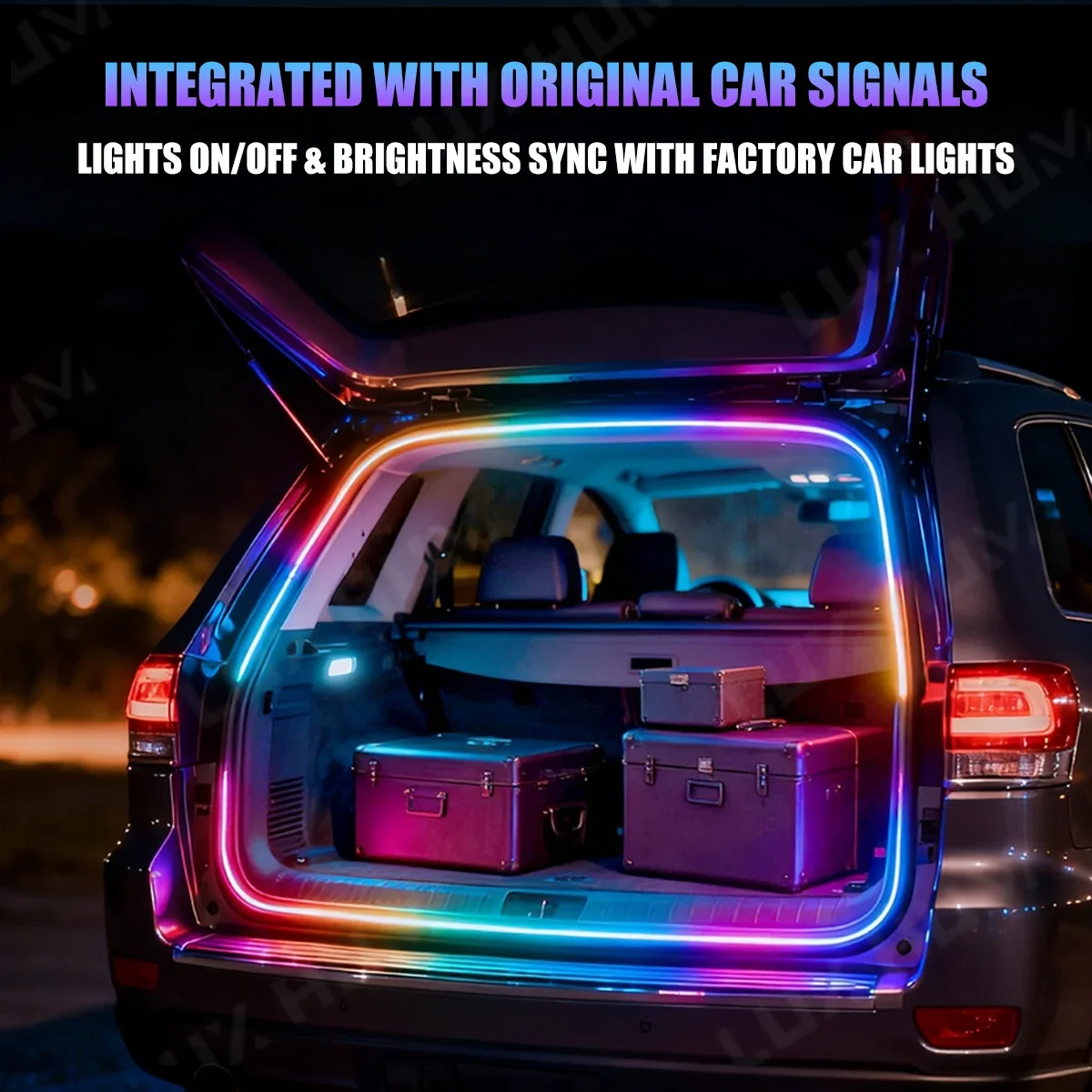 SUV Dynamische Mobile Kofferraum-Lichtleiste 400cm Flexible RGB Neon-Atmosphärenbeleuchtung 12V APP-gesteuertes Umgebungslicht – Detail 5