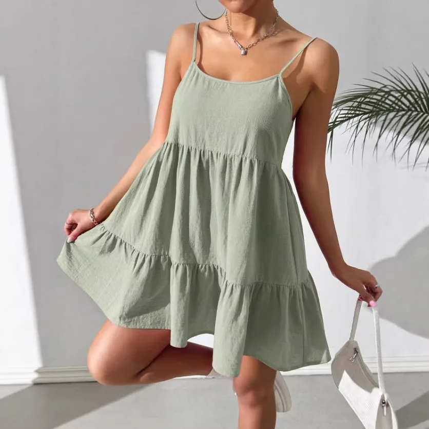 Damska sukienka na ramiączkach w jednolitym kolorze, seksowna, elegancka, nowa letnia moda, elegancka, codzienna, zielona, na wakacje, imprezę, sukienki codzienne, sukienka damska.