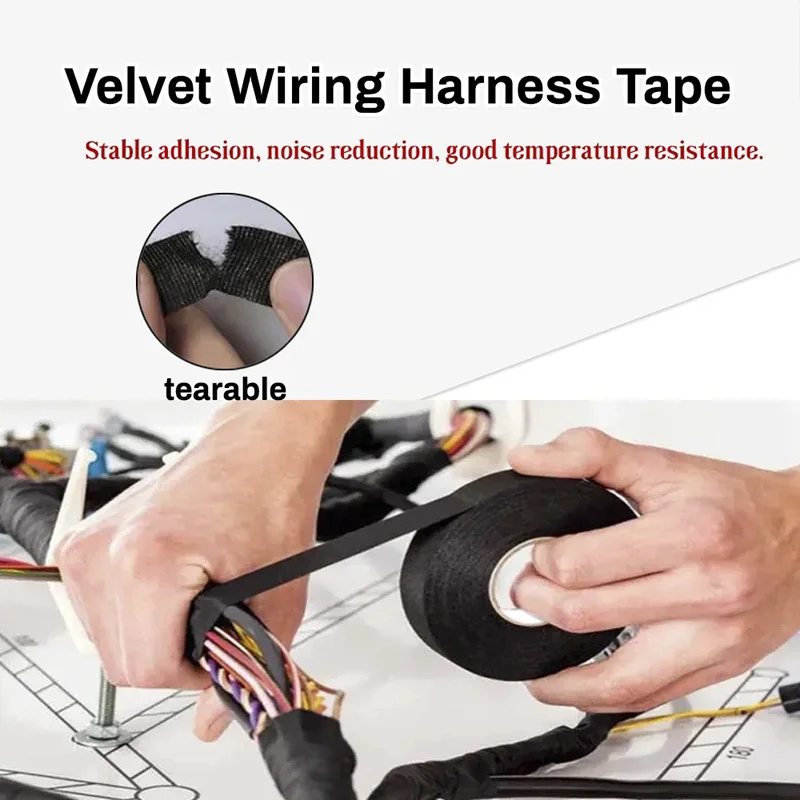 Black Electrical Tape Car Wiring Cloth Fabric Tape Insulation Adhesive Tapes Heat-resistant Auto Harness Bundle Cable Organizer