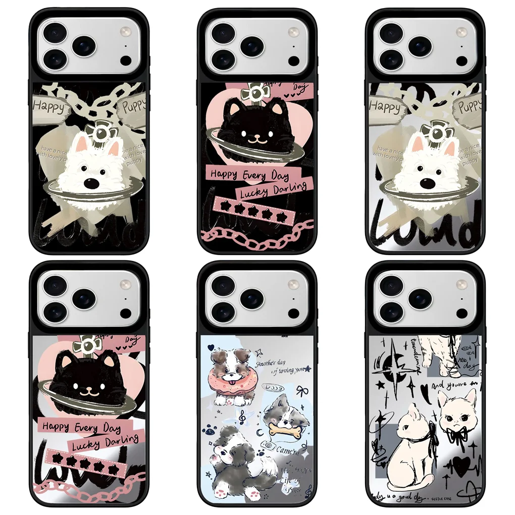 

Cute Puppy Mirror Surface Magnetic Phone Case Cover for IPhone 12 13 14 15 16 17 Pro Max Case for IPhone 17 Air