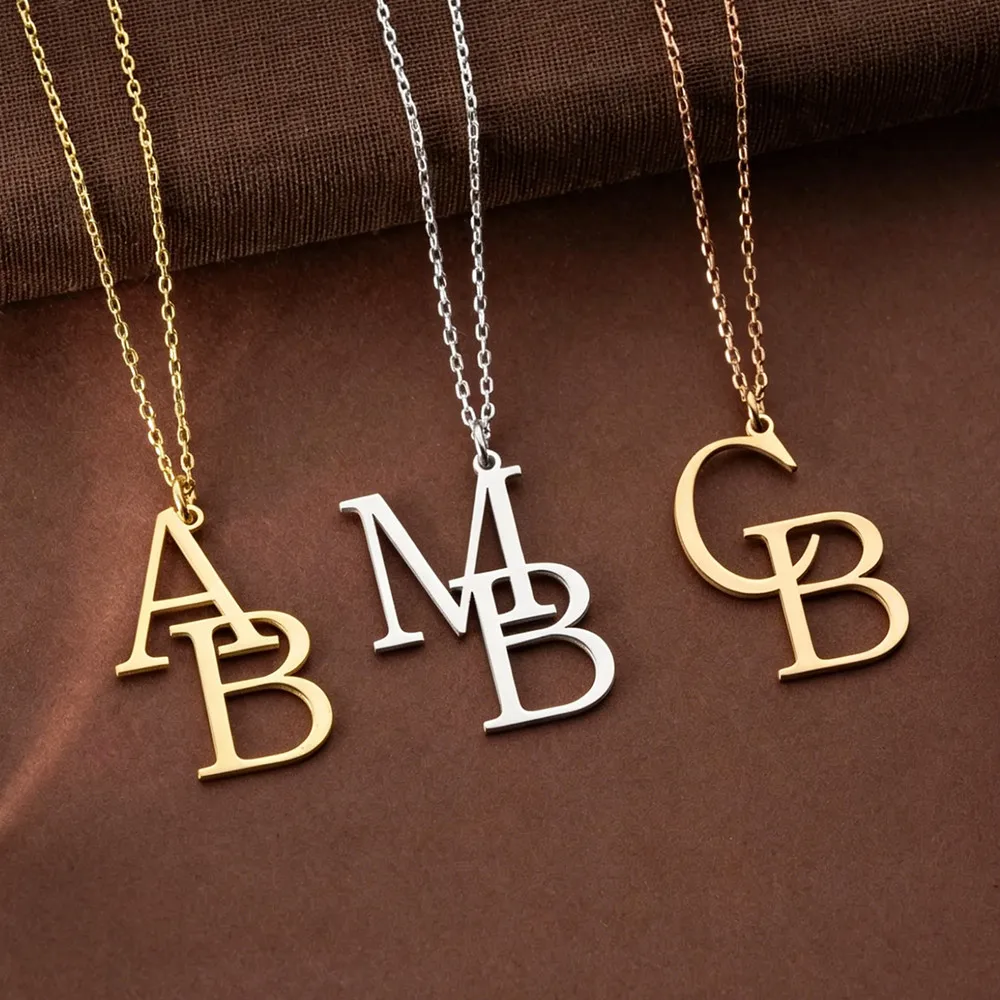 

Double Letters Pendant Necklace Custom Interlocking Multiple Initials Necklaces for Women Men Anniversary Gift Couple Jewelry