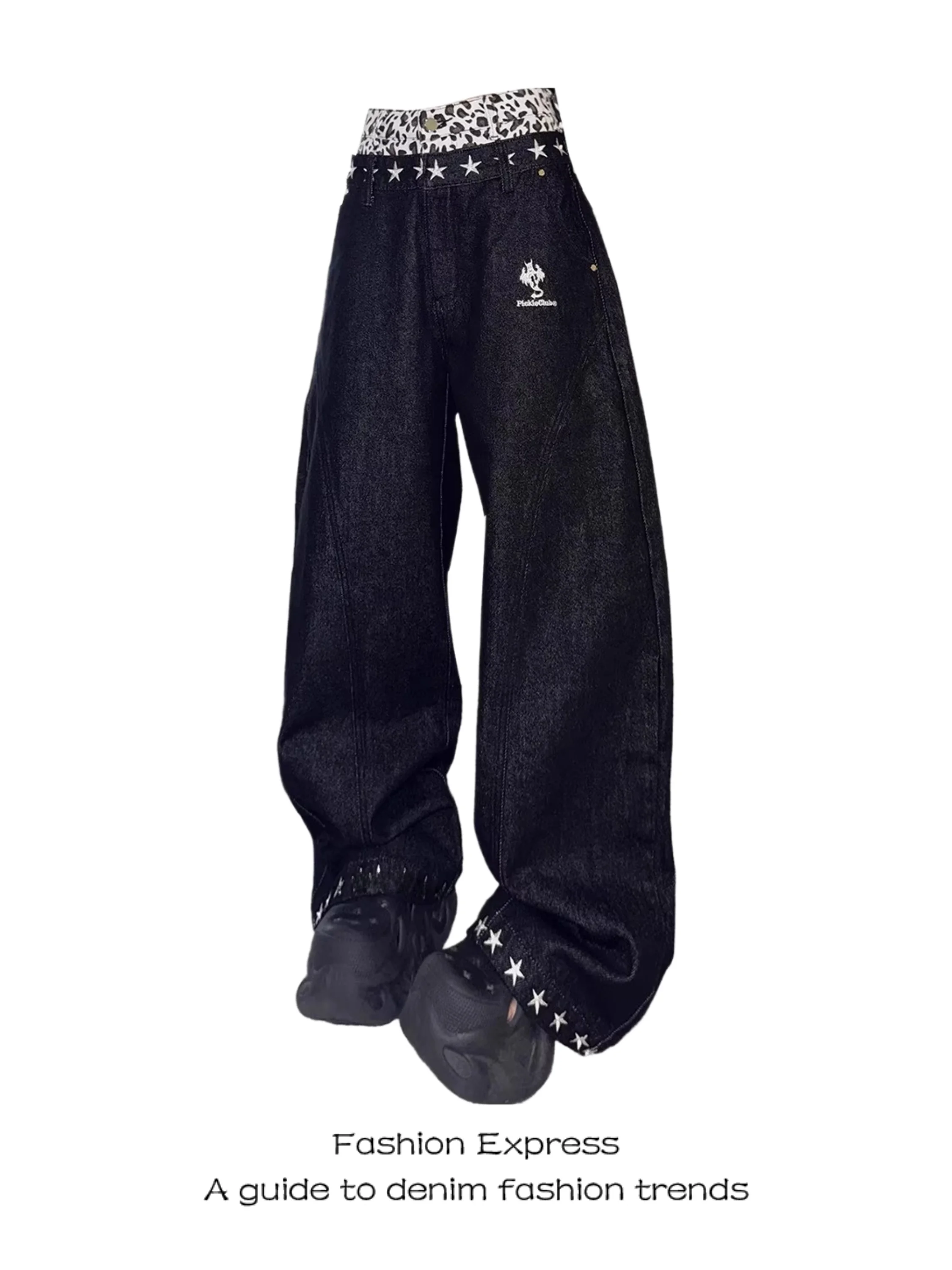 

Ретро-джинсы с леопардовым принтом в американском стиле, широкие брюки свободного кроя, джинсовые брюки-кюлоты для женщин, с высокой талией, повседневная одежда, на все сезоны