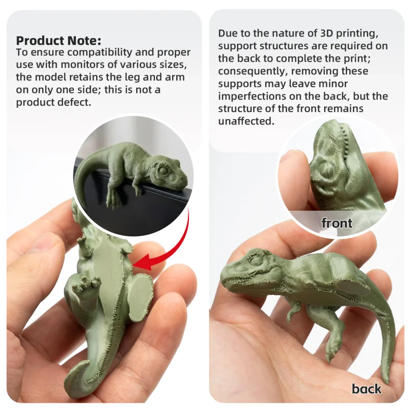 Sleeping T-Rex Monitor Topper Figurines 3D Printed Mini Lazy Dinosaur Ornaments for Desk/Monitor/Shelf Cute Jurassic Dino Decor view 2