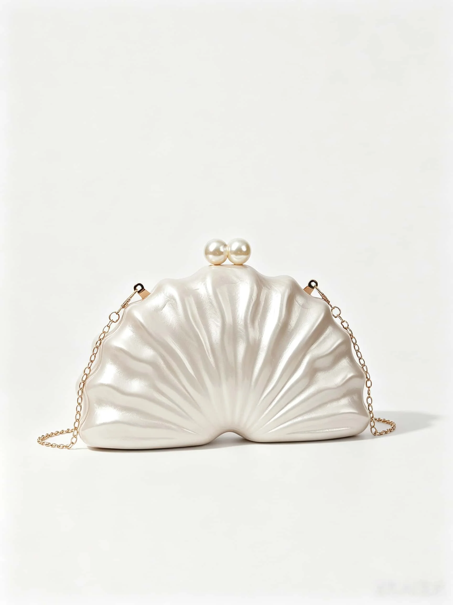 Pearlescent Shell Pearl Evening Bag, High-End Fan-Shaped Clutch Bag, Wedding Bridesmaid Crossbody Chain Small Bag