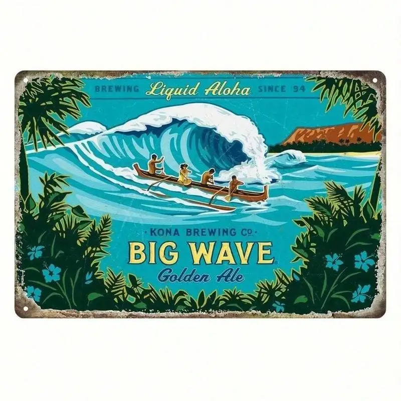 1pc Retro Tin Sign Metal Kona Brewing Co. Big Wave Golden Ale Metal Sign - 8x12 Inches Vintage Iron Wall Art, Suitable For Home,