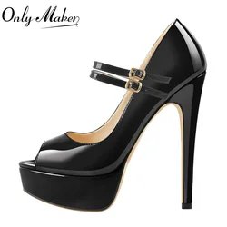 Onlymaker Women  Peep Toe High Heels Sexy Slim Heel Mesh Dress Stilettos Buckle Straps Platform Pumps