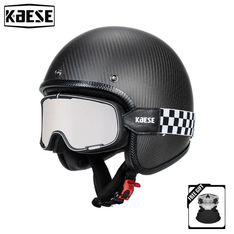 

Cascos Para Motos Carbon Fiber 3/4 Open Face Helmet with Motorcycle Windshield Goggles Motorcycle Off-Road DOT Approved