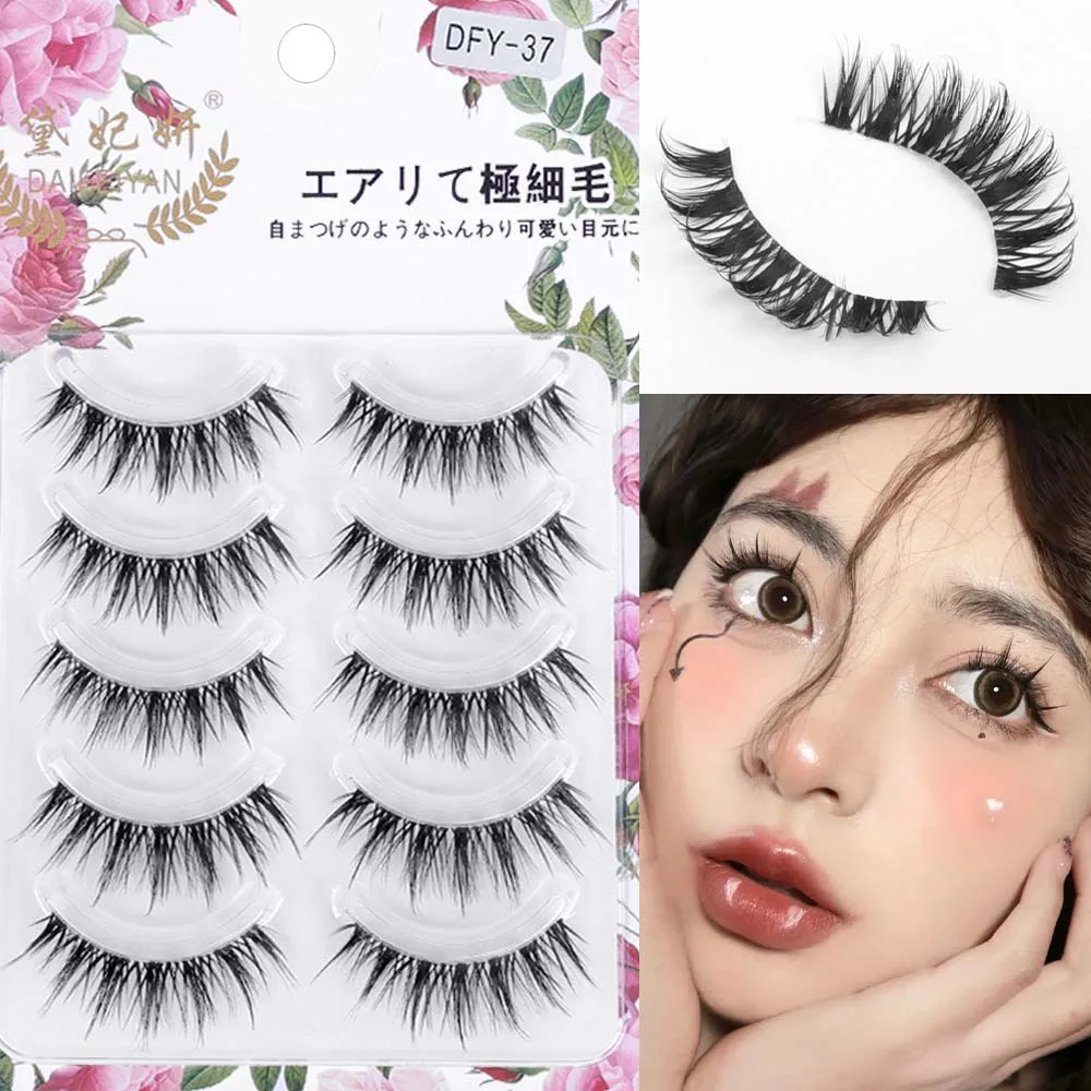 5 Paar dicke falsche Wimpern, 3D-Nerz, natürliche Manga-Wimpern, flauschig, weich, Kreuz-Manga-Wimpern, Wispy, natürliche Wimpernverlängerung, Make-up