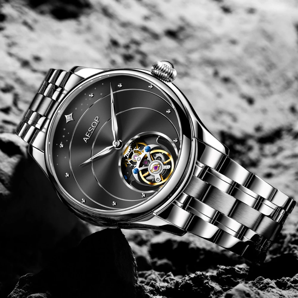 AESOP Tourbillon Skeleton Watch for Men Mechanical Waterproof Watches