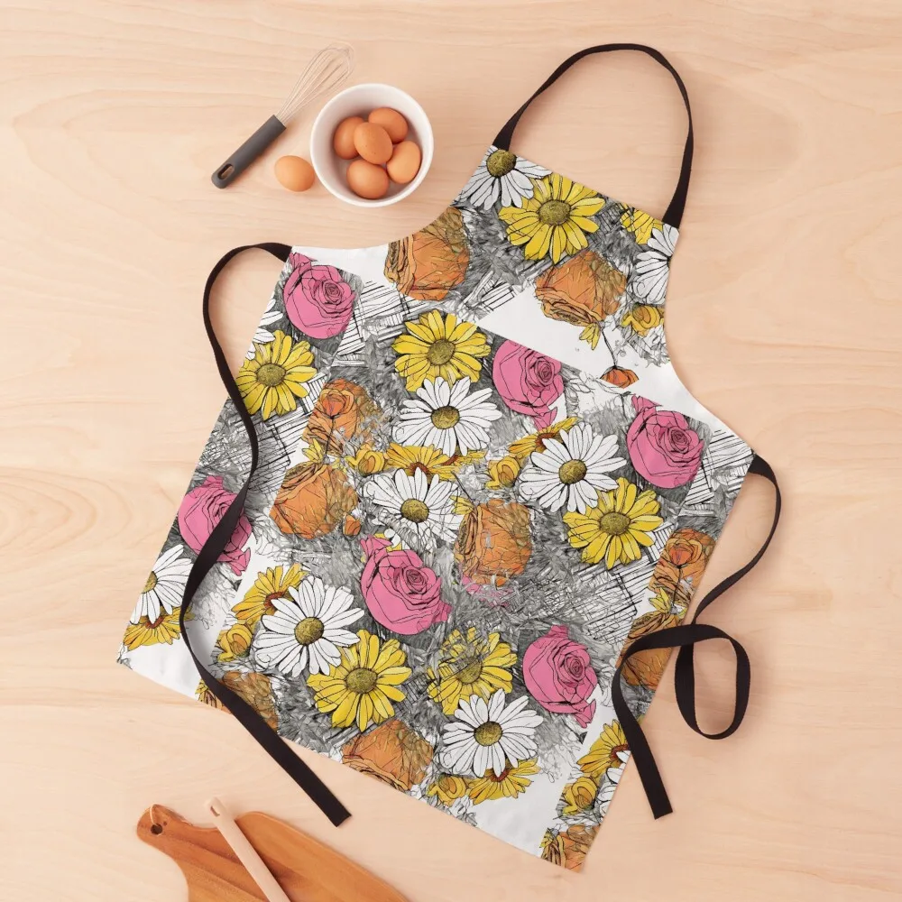 

Colourful Flowers, Daisies and Roses, Roses and Daisies Apron Waterproof Kitchen For Women New year's Men'ss Apron
