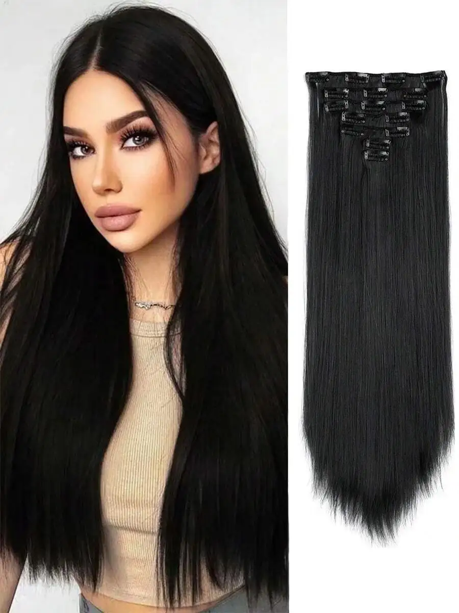 

Натуральные прямые накладные пряди для волос, 100 г, 8 шт./набор, прямые накладные пряди из натуральных человеческих волос, полный комплект на всю голову, накладные пряди на заколках