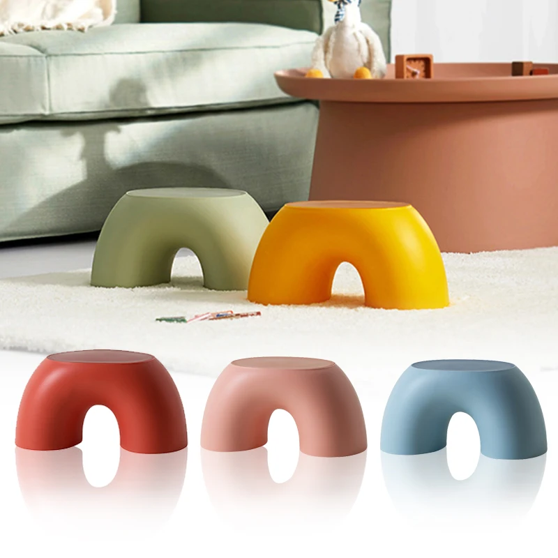 Cute Rainbow Shape Home Stool Living Room Rounded-foot Small Stool Shower Bath Chair Seat Non-slip Kids Step Stool Ottomans