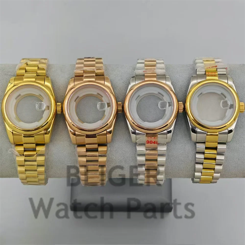 BLIGER 31mm Luxury Women's Watch Case Two Tone Gold Rose Gold Case Polished Round Bezel Sapphire Glass Fit NH05 NH06 Movement